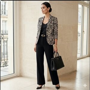 Calvin Klein Zebra Print Black & Beige Structured Blezer Size 4